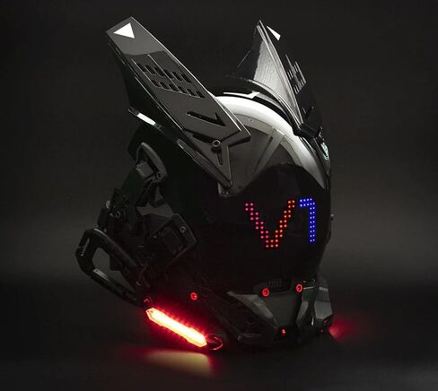 Cyberpunk LED Mask with Bluetooth App Control – Futuristic Cosplay Mask for Adult, Programmable RGB Light Mask for Party Rave Music Festival, Cyber Gothic Helmet Style Techwear Accessory (Black) in Saudi Arabia