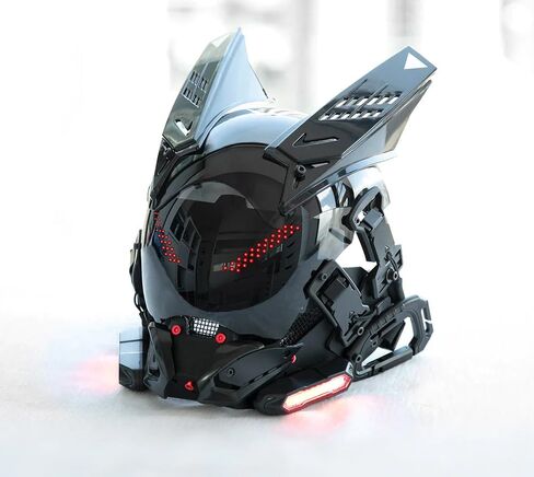 Cyberpunk LED Mask with Bluetooth App Control – Futuristic Cosplay Mask for Adult, Programmable RGB Light Mask for Party Rave Music Festival, Cyber Gothic Helmet Style Techwear Accessory (Black) in Saudi Arabia
