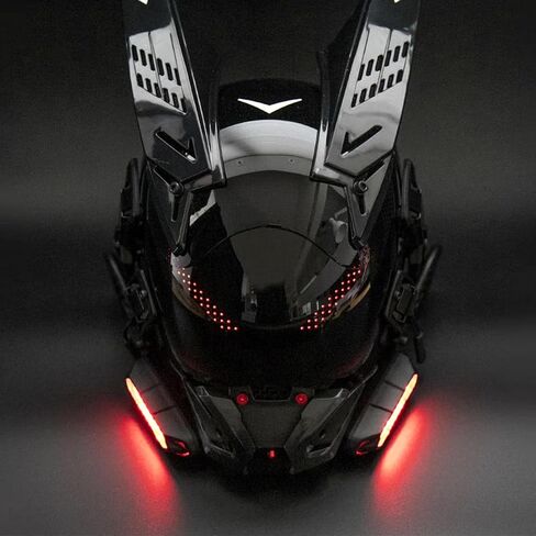 Cyberpunk LED Mask with Bluetooth App Control – Futuristic Cosplay Mask for Adult, Programmable RGB Light Mask for Party Rave Music Festival, Cyber Gothic Helmet Style Techwear Accessory (Black) in Saudi Arabia