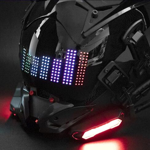 Cyberpunk LED Mask with Bluetooth App Control – Futuristic Cosplay Mask for Adult, Programmable RGB Light Mask for Party Rave Music Festival, Cyber Gothic Helmet Style Techwear Accessory (Black) in Saudi Arabia