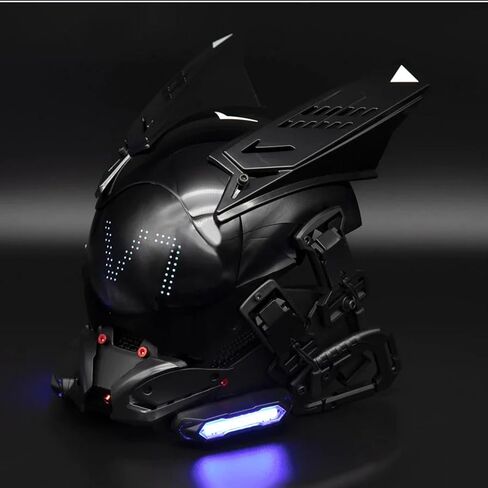 Cyberpunk LED Mask with Bluetooth App Control – Futuristic Cosplay Mask for Adult, Programmable RGB Light Mask for Party Rave Music Festival, Cyber Gothic Helmet Style Techwear Accessory (Black) in Saudi Arabia