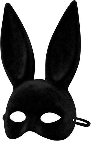 قناع الأرنب المخملي الأسود - قناع نصف وجه أنيق مقاس 14x7 بوصة للمهرجانات، والحفلات التنكرية، والحفلات التنكرية، للنساء والرجال in Kuwait