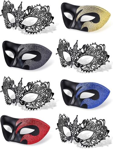 SIQUK 8 Pieces Couple Masquerade Masks Set Venetian Party Mask Costume Mask in Kuwait