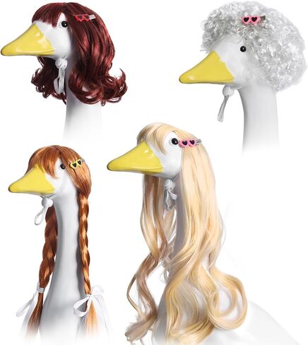 4Pcs Porch Goose Wigs Set Porch Goose Outfits Accessories for Outdoor Statue Accessories Garden Patio Yard Goosey Decoration (4PCS Wigs) in Saudi Arabia