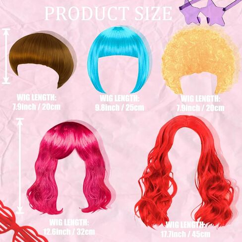 12 Funny Wigs with Sunglasses Set, Multi Colorful Bob Long Wavy Mushroom Afro Crazy Fun Party Costume Wig for Women Men (Multicolor) in Kuwait