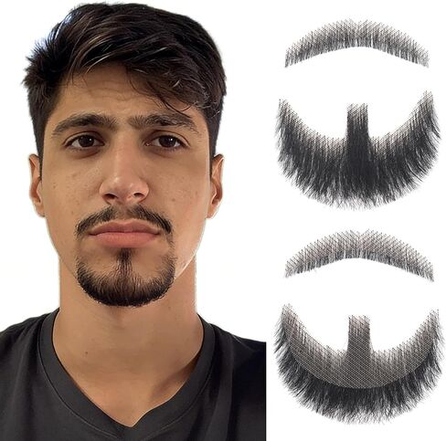 لحية مزيفة، شعر وجه صناعي غير مرئي للرجال، مثالي للهالوين، والحفلات التنكرية، وأزياء المسرح. in Kuwait