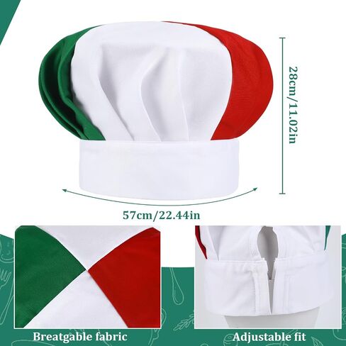 مجموعة أزياء الشيف الإيطالي، مريلة علم إيطاليا، قبعة الشيف، باندانا، لحية مزيفة لحفلات إيطاليا، ليالي البيتزا، أحداث الطبخ، هدايا المطبخ in Kuwait