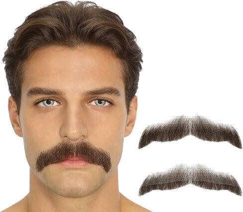 Realistic Human Hair Fake Beard and Mustache for Men Hand Tied Invisible Lace Facial Hair for Cosplay Costume Party in Saudi Arabia