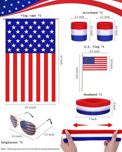 5 PCS American Flag Costume,4th of July Accessories USA Flag/Cape/Glasses/Headband,250th Anniversary USA Costume in Saudi Arabia