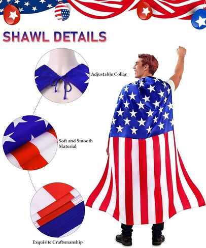 5 PCS American Flag Costume,4th of July Accessories USA Flag/Cape/Glasses/Headband,250th Anniversary USA Costume in Saudi Arabia