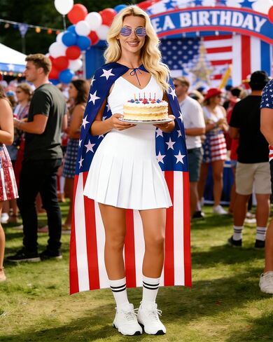 5 PCS American Flag Costume,4th of July Accessories USA Flag/Cape/Glasses/Headband,250th Anniversary USA Costume in Saudi Arabia