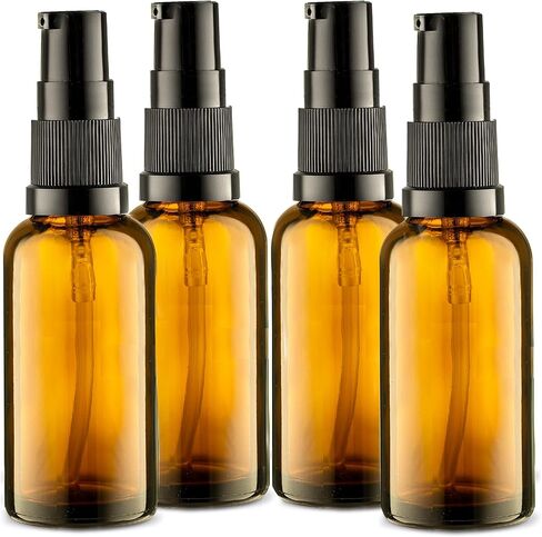 3 Pack Empty Refillable Glass Amber Pump Bottle Ideal for Lotion Cream Essential Oil Travel Small Container, 30ml in Kuwait