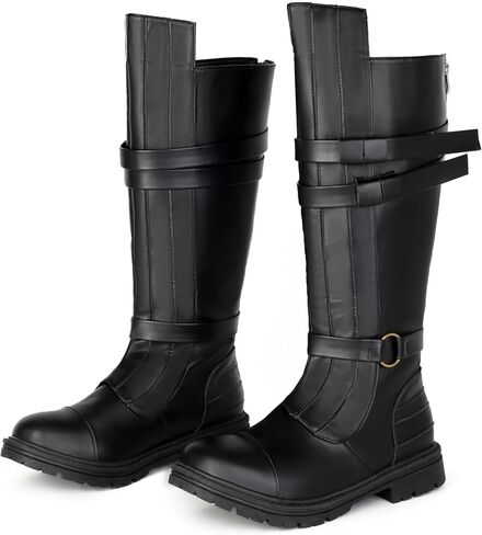 Pirate Boots Mens Knight Boots Medieval Renaissance Black Zipper Tall Cosplay Boot Halloween Costume Shoes in Saudi Arabia