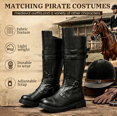 Pirate Boots Mens Knight Boots Medieval Renaissance Black Zipper Tall Cosplay Boot Halloween Costume Shoes in Saudi Arabia