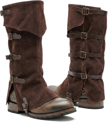 Mepase Men's Pirate Medieval Boot Covers, Renaissance Pirate Costume Steampunk Boots Cover Except Shoes, Viking Warrior Knight Armor Leg Gaiters Cosplay Accessory Dark Brown in Kuwait