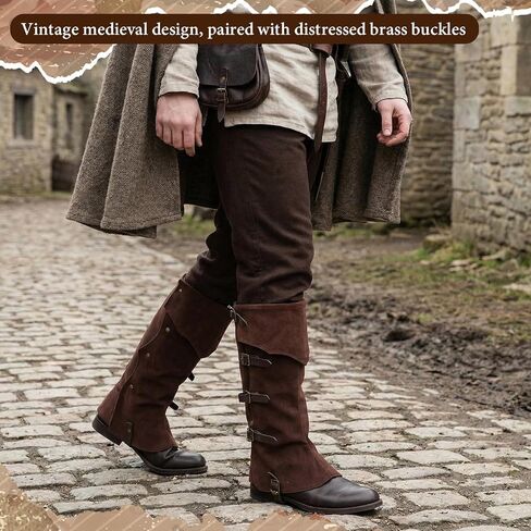 Mepase Men's Pirate Medieval Boot Covers, Renaissance Pirate Costume Steampunk Boots Cover Except Shoes, Viking Warrior Knight Armor Leg Gaiters Cosplay Accessory Dark Brown in Kuwait
