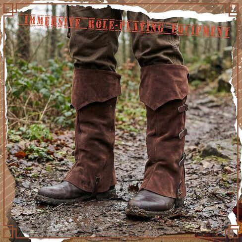 Mepase Men's Pirate Medieval Boot Covers, Renaissance Pirate Costume Steampunk Boots Cover Except Shoes, Viking Warrior Knight Armor Leg Gaiters Cosplay Accessory Dark Brown in Kuwait