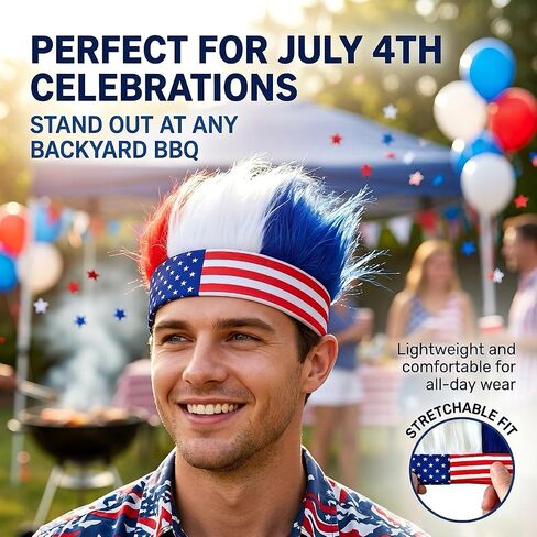 USA 4th of July Outfits Accessories for Men Red White and Blue Hair/Hat, American Flag Headband Fourth of July Outfit Accessories, Olympic Team USA Soccer Fans Patriotic Party Costumes in Kuwait