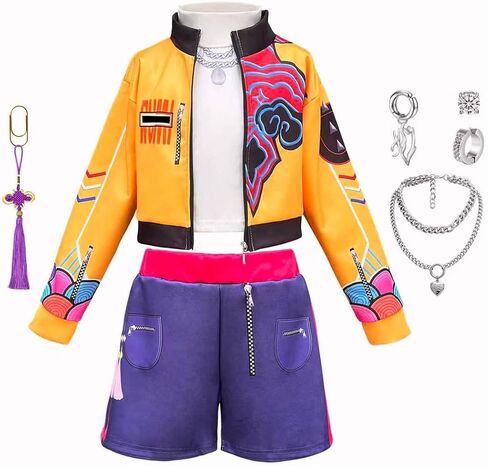 Girls Cosplay Costume, 3-13 Years Kids Lining Jacket Shorts 3PCS Uniform Outfits with Wig in Saudi Arabia