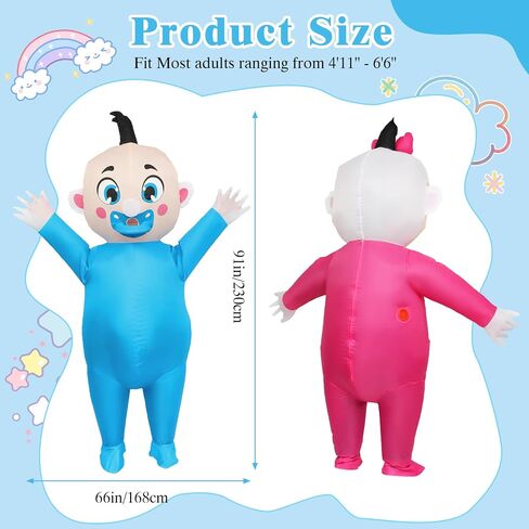 2 Pack Giant Inflatable Baby Costume 91", Blow Up Outfit for Adults, Baby Gender Reveal Party & Gender Reveal Ideas, Boy Girl Reveal Costume for Halloween Christmas Cosplay in Saudi Arabia