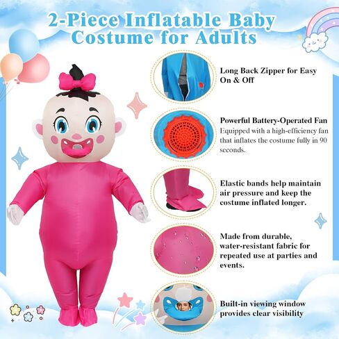 2 Pack Giant Inflatable Baby Costume 91", Blow Up Outfit for Adults, Baby Gender Reveal Party & Gender Reveal Ideas, Boy Girl Reveal Costume for Halloween Christmas Cosplay in Saudi Arabia