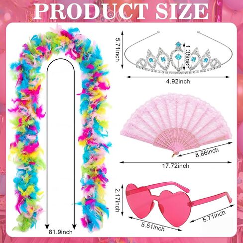 4 Pcs Feather Boas Princess Costume Accessories for Women, Heart Sunglasses, Crown, Lace Fan for Wedding Tea in Saudi Arabia