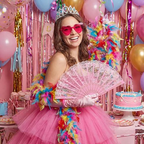 4 Pcs Feather Boas Princess Costume Accessories for Women, Heart Sunglasses, Crown, Lace Fan for Wedding Tea in Saudi Arabia