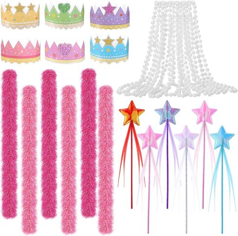Princess Party Favors Star Wands Pink Feather Boa Paper Crowns and Necklaces for Princess Decorations Supplies in Saudi Arabia