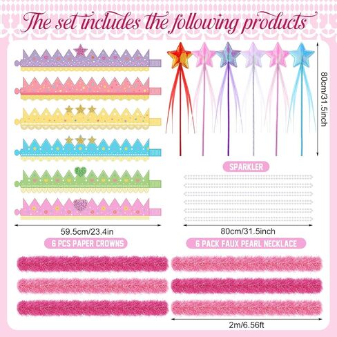 Princess Party Favors Star Wands Pink Feather Boa Paper Crowns and Necklaces for Princess Decorations Supplies in Saudi Arabia