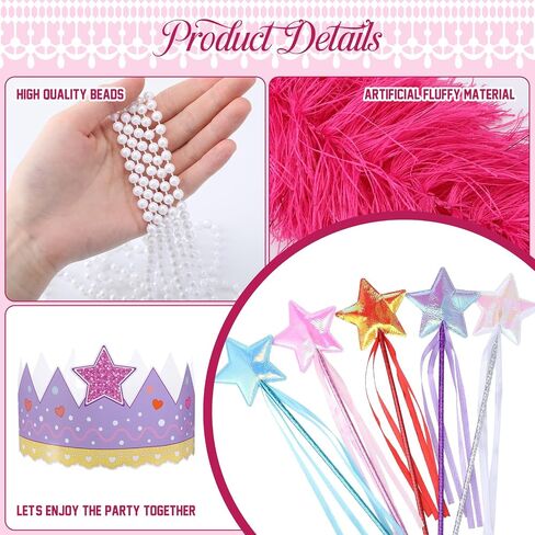 Princess Party Favors Star Wands Pink Feather Boa Paper Crowns and Necklaces for Princess Decorations Supplies in Saudi Arabia