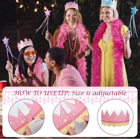 Princess Party Favors Star Wands Pink Feather Boa Paper Crowns and Necklaces for Princess Decorations Supplies in Saudi Arabia