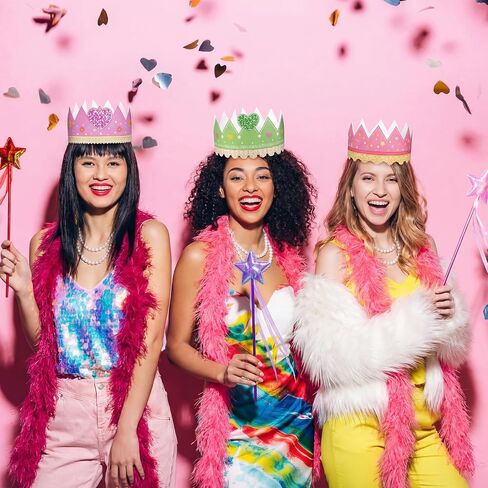 Princess Party Favors Star Wands Pink Feather Boa Paper Crowns and Necklaces for Princess Decorations Supplies in Saudi Arabia