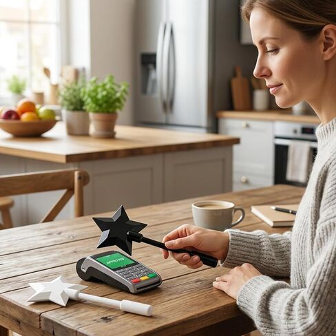 2 PCS Payment Wand, Debit Card Wand Tap to Pay Card Holder, Fairy Wand Tap to Pay Card Holder for Drive-Thru and Self-Checkout (Black/White) in Saudi Arabia