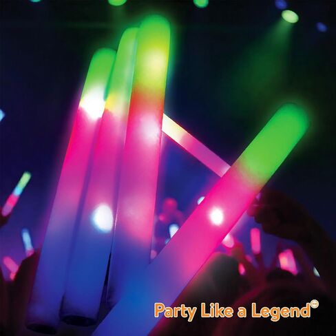 Glow Fever 24-Pack LED Foam Glow Sticks, 16" Colorful Flashing Light Up Wands with 3 Modes, Reusable Glow in the Dark Party Supplies for Weddings, Birthdays, Concerts, Halloween, Raves & More in Kuwait