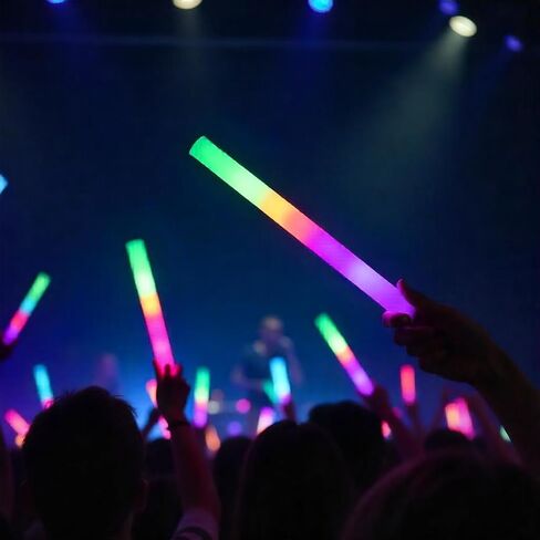 Glow Fever 24-Pack LED Foam Glow Sticks, 16" Colorful Flashing Light Up Wands with 3 Modes, Reusable Glow in the Dark Party Supplies for Weddings, Birthdays, Concerts, Halloween, Raves & More in Kuwait