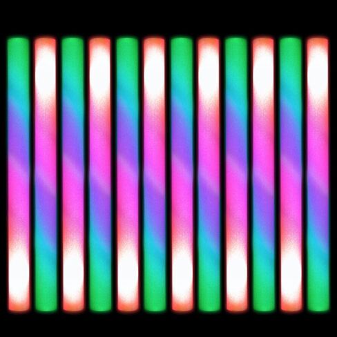 Glow Fever 24-Pack LED Foam Glow Sticks, 16" Colorful Flashing Light Up Wands with 3 Modes, Reusable Glow in the Dark Party Supplies for Weddings, Birthdays, Concerts, Halloween, Raves & More in Kuwait