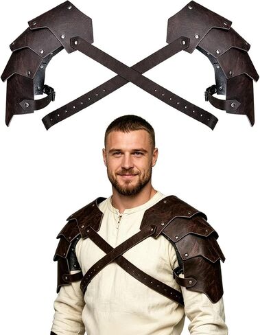 Medieval Faux Leather Double Pauldron, Adjustable Shoulder Armor Pads for Cosplay in Saudi Arabia