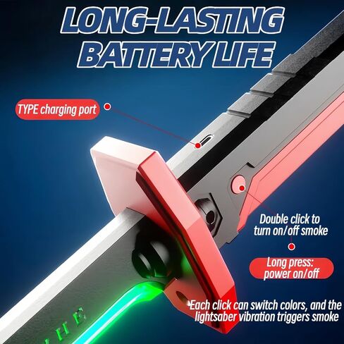 Cyberpunk Neon Sword | 31.5" Spark Blade w/Hit Sensor Sound & Fog | Type-C Rechargeable | for Rave, Cosplay & Display (Ash-Gray) in Saudi Arabia