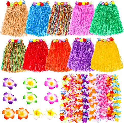 Hawaiian Grass Skirt Luau Party Decorations, Hula Grass Skirts for Adults Hawaiian Leis for Tropical Party, Birthday, Celebration Multicolor in Saudi Arabia