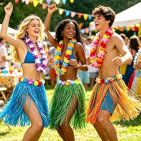 Hawaiian Grass Skirt Luau Party Decorations, Hula Grass Skirts for Adults Hawaiian Leis for Tropical Party, Birthday, Celebration Multicolor in Saudi Arabia
