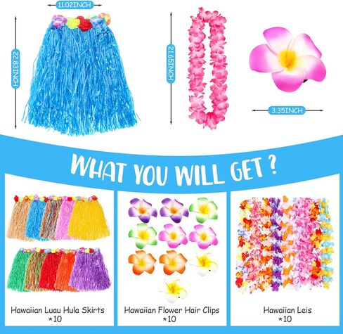 Hawaiian Grass Skirt Luau Party Decorations, Hula Grass Skirts for Adults Hawaiian Leis for Tropical Party, Birthday, Celebration Multicolor in Saudi Arabia