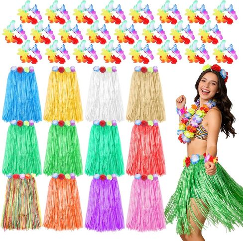 HOFASON 12PCS Luau Hawaiian Grass Skirts With 24PCS Wristbands Party Decorations Bulk for Women Adult, Hibiscus Flowers Hula Skirt for Tropical Beach Holiday Birthdays Party Favor Supplies Multicolor in Saudi Arabia