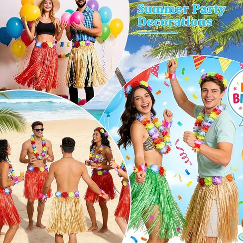 HOFASON 12PCS Luau Hawaiian Grass Skirts With 24PCS Wristbands Party Decorations Bulk for Women Adult, Hibiscus Flowers Hula Skirt for Tropical Beach Holiday Birthdays Party Favor Supplies Multicolor in Saudi Arabia