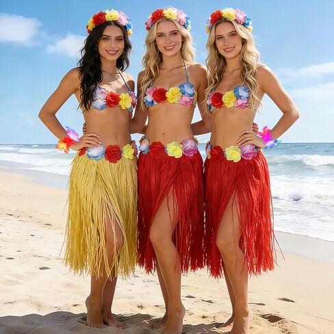 HOFASON 12PCS Luau Hawaiian Grass Skirts With 24PCS Wristbands Party Decorations Bulk for Women Adult, Hibiscus Flowers Hula Skirt for Tropical Beach Holiday Birthdays Party Favor Supplies Multicolor in Saudi Arabia