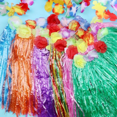 HOFASON 12PCS Luau Hawaiian Grass Skirts With 24PCS Wristbands Party Decorations Bulk for Women Adult, Hibiscus Flowers Hula Skirt for Tropical Beach Holiday Birthdays Party Favor Supplies Multicolor in Saudi Arabia