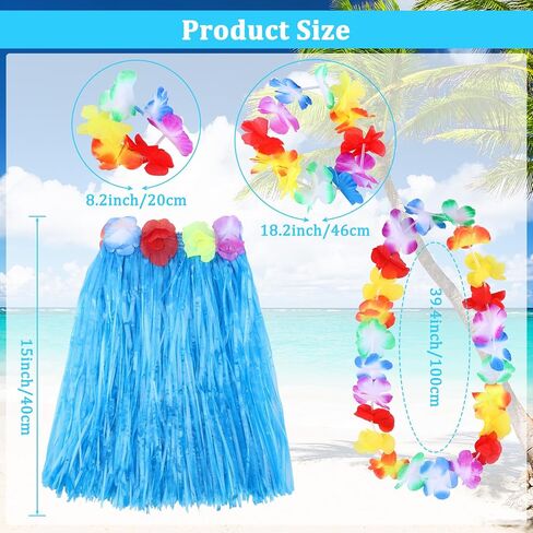 NICEMOVIC 12pcs Hawaiian Grass Skirts with 24pcs Bracelets, 12 pcs Necklaces &12 pcs Headbands, Luau Party Decorations Bulk for Women Adult, Hula Skirt for Tropical Beach Holiday Party Favor Supplies in Saudi Arabia