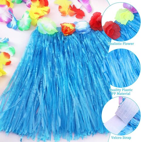 NICEMOVIC 12pcs Hawaiian Grass Skirts with 24pcs Bracelets, 12 pcs Necklaces &12 pcs Headbands, Luau Party Decorations Bulk for Women Adult, Hula Skirt for Tropical Beach Holiday Party Favor Supplies in Saudi Arabia