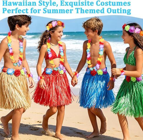 NICEMOVIC 12pcs Hawaiian Grass Skirts with 24pcs Bracelets, 12 pcs Necklaces &12 pcs Headbands, Luau Party Decorations Bulk for Women Adult, Hula Skirt for Tropical Beach Holiday Party Favor Supplies in Saudi Arabia