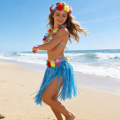 NICEMOVIC 12pcs Hawaiian Grass Skirts with 24pcs Bracelets, 12 pcs Necklaces &12 pcs Headbands, Luau Party Decorations Bulk for Women Adult, Hula Skirt for Tropical Beach Holiday Party Favor Supplies in Saudi Arabia