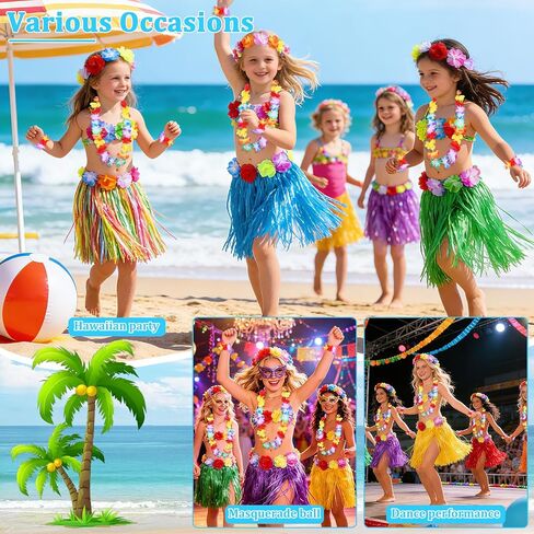 NICEMOVIC 12pcs Hawaiian Grass Skirts with 24pcs Bracelets, 12 pcs Necklaces &12 pcs Headbands, Luau Party Decorations Bulk for Women Adult, Hula Skirt for Tropical Beach Holiday Party Favor Supplies in Saudi Arabia